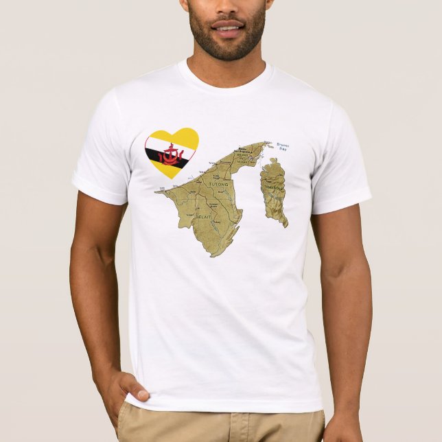 Brunei Flag Heart and Map T-Shirt (Front)