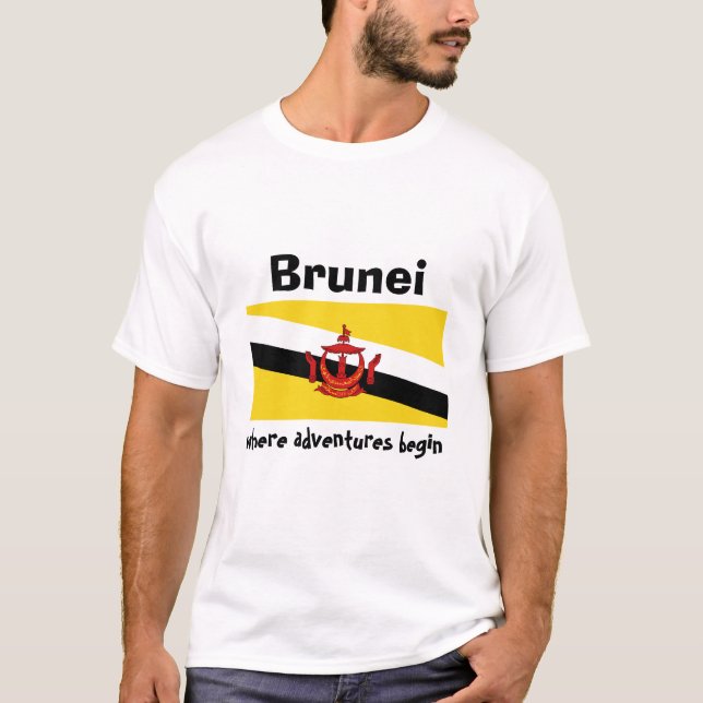 Brunei Flag + Map + Text T-Shirt (Front)