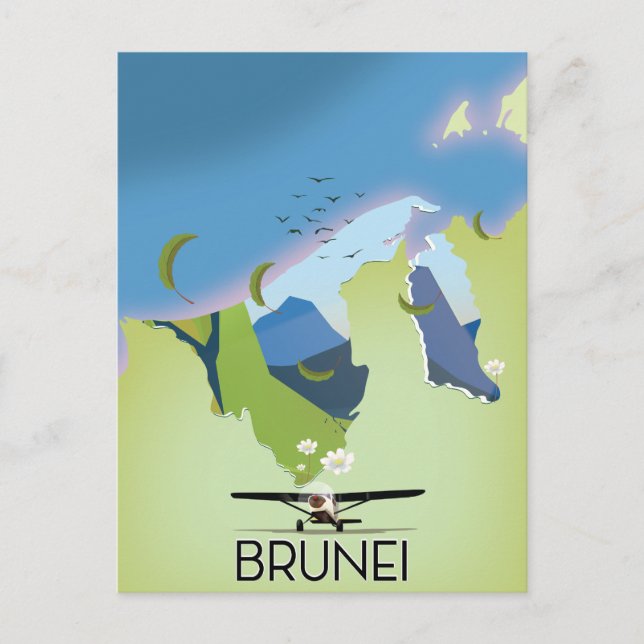 Brunei Map travel poster Postcard (Front)