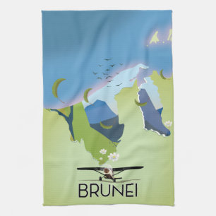 Brunei Map travel poster Tea Towel