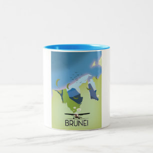 Brunei Map travel poster Two-Tone Coffee Mug