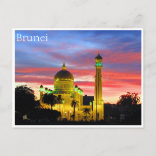 brunei mosque sunset postcard