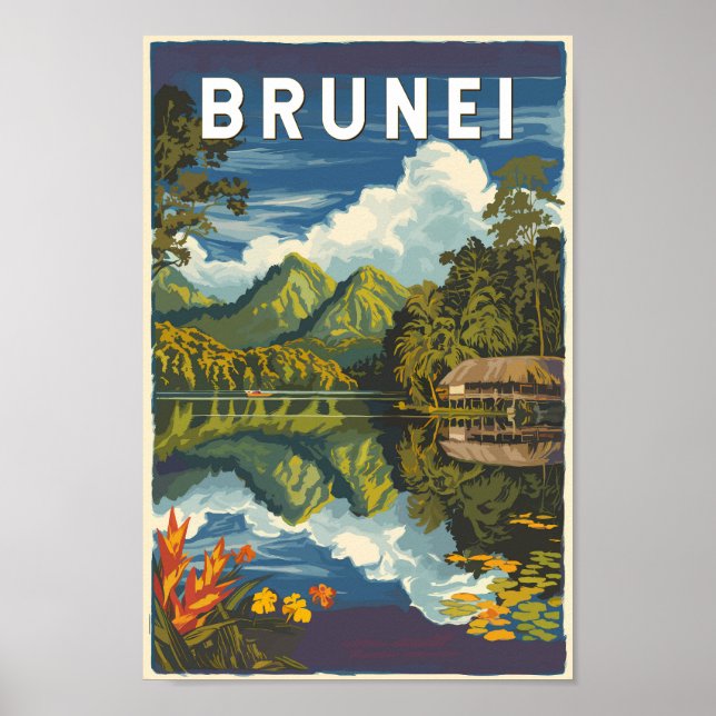 Brunei Painterly Illustration Travel Art Vintage Poster (Front)