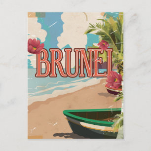Brunei vintage travel poster art. postcard