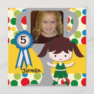 Brunette Add Photo Custom Cheerleader Invitations