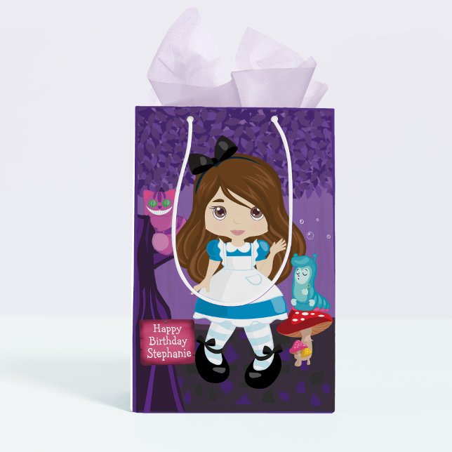 Brunette Alice in Wonderland Personalised Medium Gift Bag (Creator Uploaded)