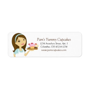 Brunette/Aqua Cupcake Baker Return Address Labels