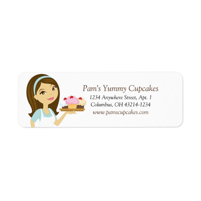 Brunette/Aqua Cupcake Baker Return Address Labels (Front)