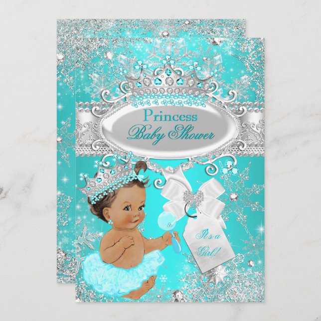 Brunette Aqua Wonderland Princess Baby Shower Invitation (Front/Back)