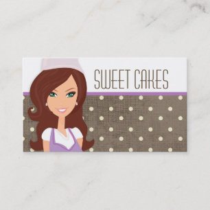 Brunette Baker on Purple Cup Cakes Business Card