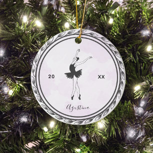 Brunette Balerina Silhouette Ballet Dancer Name Ceramic Ornament