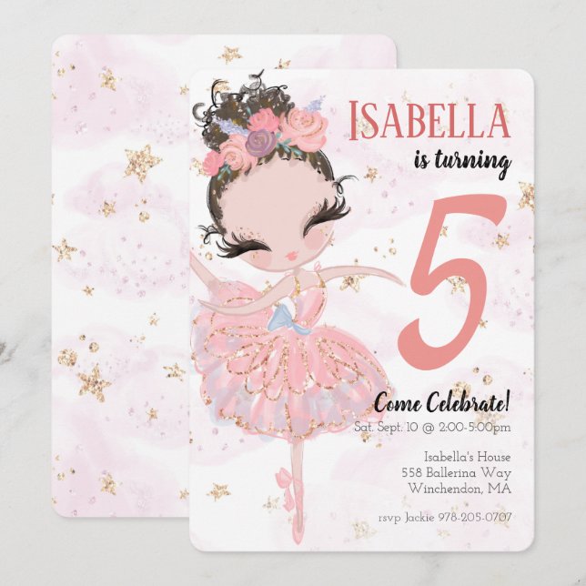 Brunette Ballerina Birthday Party Invitation (Front/Back)