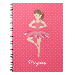 Brunette Ballerina on Pink Polka Dots Notebook