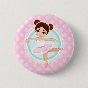 Brunette Ballerina - Pink Ballet Dancer Girl 6 Cm Round Badge