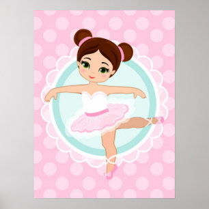 Brunette Ballerina - Pink Ballet Dancer Girl Poster