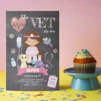 Brunette Blue Eyes Chalkboard Vet Birthday Party