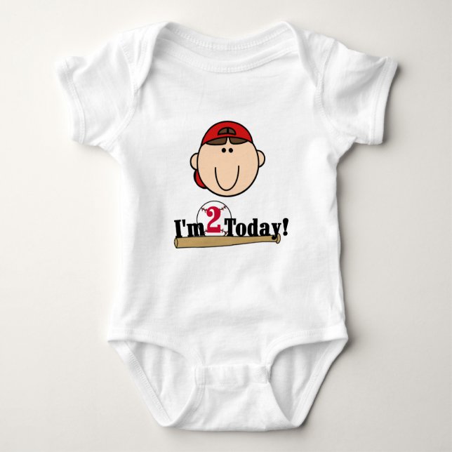 Brunette Boy Baseball 2nd Birthday Baby Bodysuit (Front)