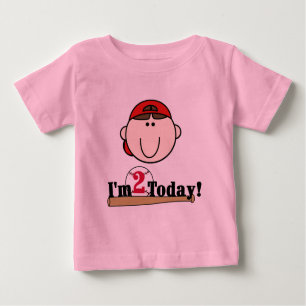 Brunette Boy Baseball 2nd Birthday Baby T-Shirt