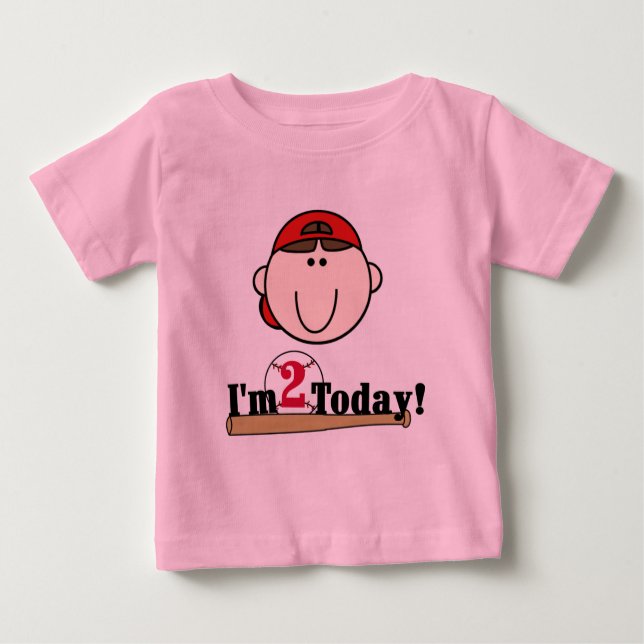 Brunette Boy Baseball 2nd Birthday Baby T-Shirt (Front)