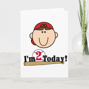 Brunette Boy Baseball 2nd Birthday Card