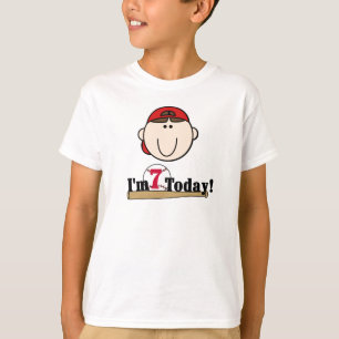 Brunette Boy Baseball 7th Birthday T-Shirt