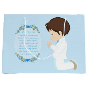 Brunette Boy First Communion Gift Bag