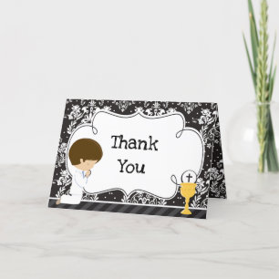Brunette Boy First Communion  'Thank You' Thank You Card