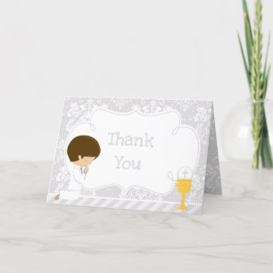 Brunette Boy First Communion  'Thank You' Thank You Card