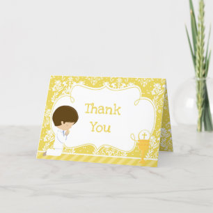 Brunette Boy First Communion  'Thank You' Thank You Card