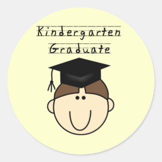Brunette Boy Kindergarten Graduate Classic Round Sticker