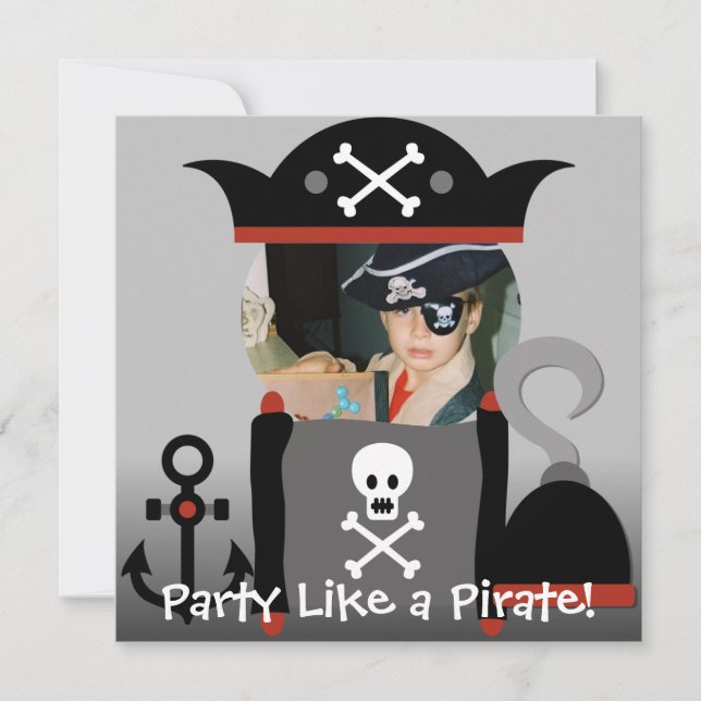 Brunette  Boy Party Like a Pirate Birthday Invites (Front)