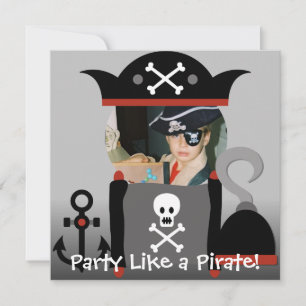 Brunette  Boy Party Like a Pirate Birthday Invites