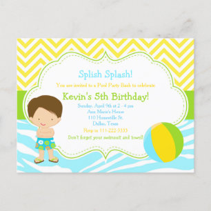 Brunette Boy Pool Party Bash Party Postcard