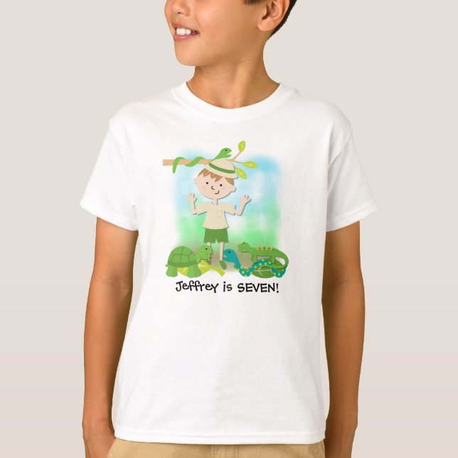 Brunette  Boy Safari Birthday Customised Tshirt (Front)