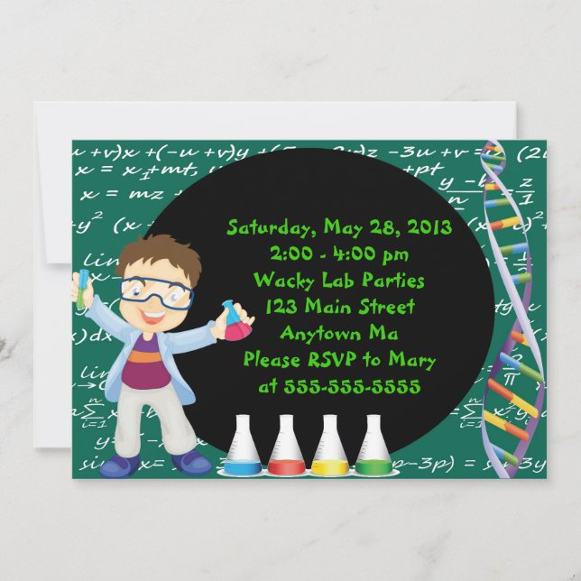 Brunette Boy Scientist Birthday Party Invitation (Front)