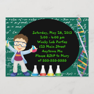 Brunette Boy Scientist Birthday Party Invitation