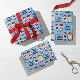 Brunette Boy Soccer Personalised Wrapping Paper Sheet