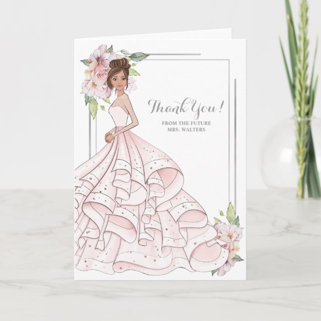 Brunette Bride Bridal Shower Future Mrs Thank You Card (Front)
