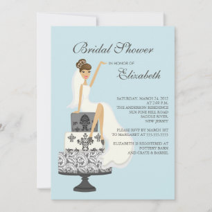 Brunette Bride Bridal Shower Invitation Blue Grey
