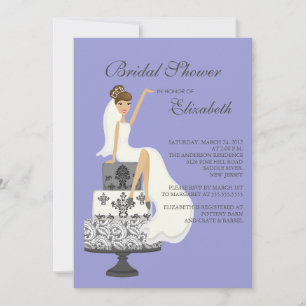 Brunette Bride Bridal Shower Invitation Purple