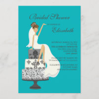 Brunette Bride Bridal Shower Invitation Turquoise