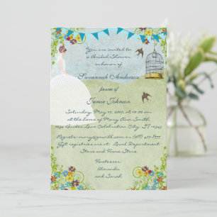 Brunette Bride Bunting Bridal Shower Invitations
