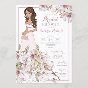 Brunette Bride Floral Bridal Shower Invitation