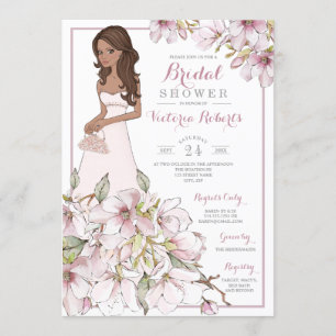 Brunette Bride Floral Bridal Shower Invitation