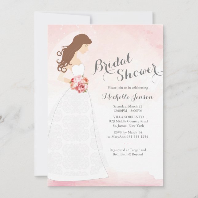 Brunette Bride in Dress Bridal Shower Invitation (Front)