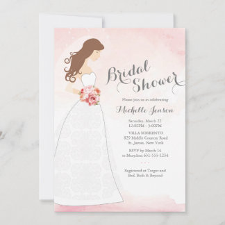 Brunette Bride in Dress Bridal Shower Invitation