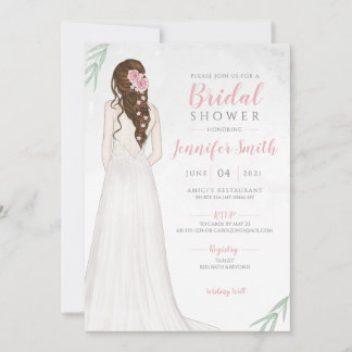 Brunette Bride in Dress Bridal Shower Invitation