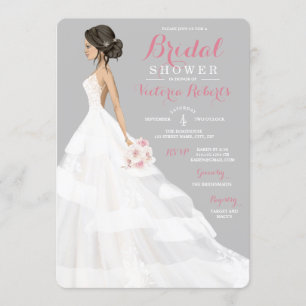 Brunette Bride Lace Gown Bridal Shower Invitation