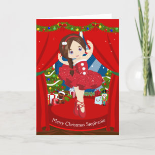 Brunette Christmas Ballerina Holiday Card