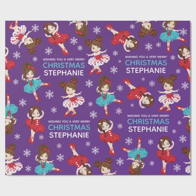 Brunette Christmas Ballerina Wrapping Paper (Flat)